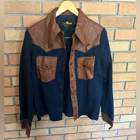 Vintage Le Mans Navy and Brown Long Sleeve Button Up Jacket Size Small - Picture 1 of 4